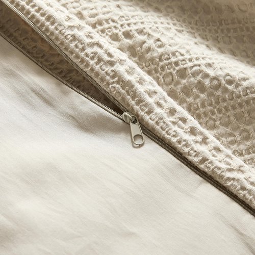 WDCOZY 100% Cotton Luxury Honeycomb Duvet Cover Set Queen Size with Hidden Zipper, Neutral Beige Waffle Weave Bedding, Textured Soft and Breathable Washed, Linen Like, 3 Pieces, 90x90 inches