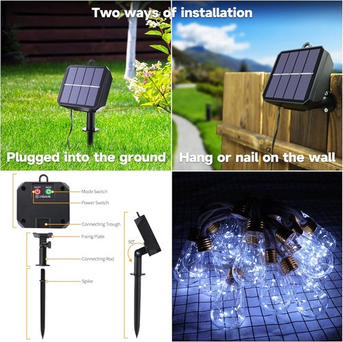 **Skiennix Solar Outdoor String Lights - 20Ft Vintage Rope Design | Waterproof 8 Modes with 16 Shatterproof Bulbs**