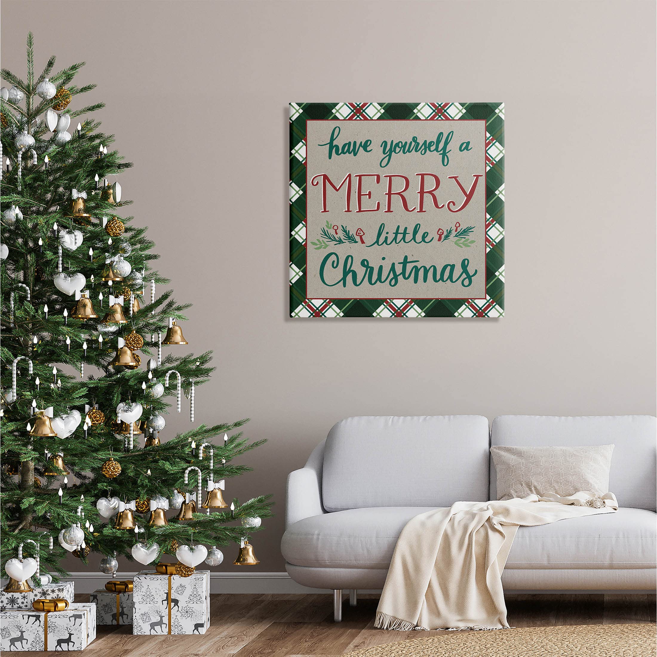 Merry Little Christmas Plaid, 30 x 30 Inch Canvas Wall Art