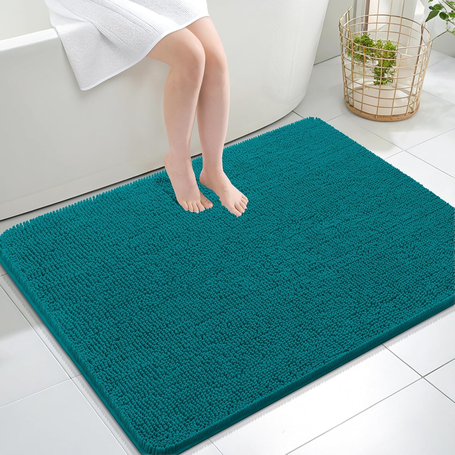 OLANLY Bathroom Rugs - Extra Soft Chenille Bath Mats | Quick Dry, Machine Washable, 40x32, Deep Lake