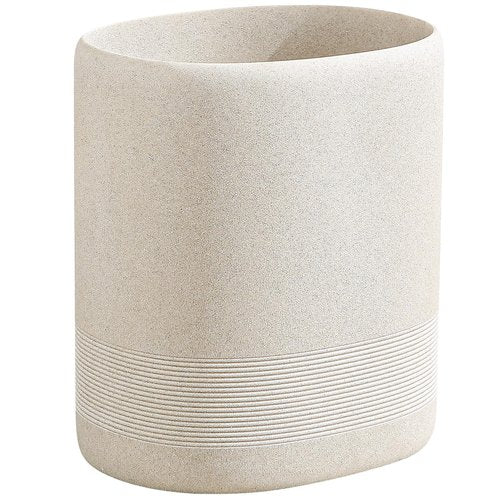 WUUAHOME Trash Can, 1.6 Gallon Small Bathroom Trash Can, Simple Oval Stone Look Garbage Bin, Decorative Waste Basket for Kitchen Office, Home Decor, Bedroom, Living Room (Beige)