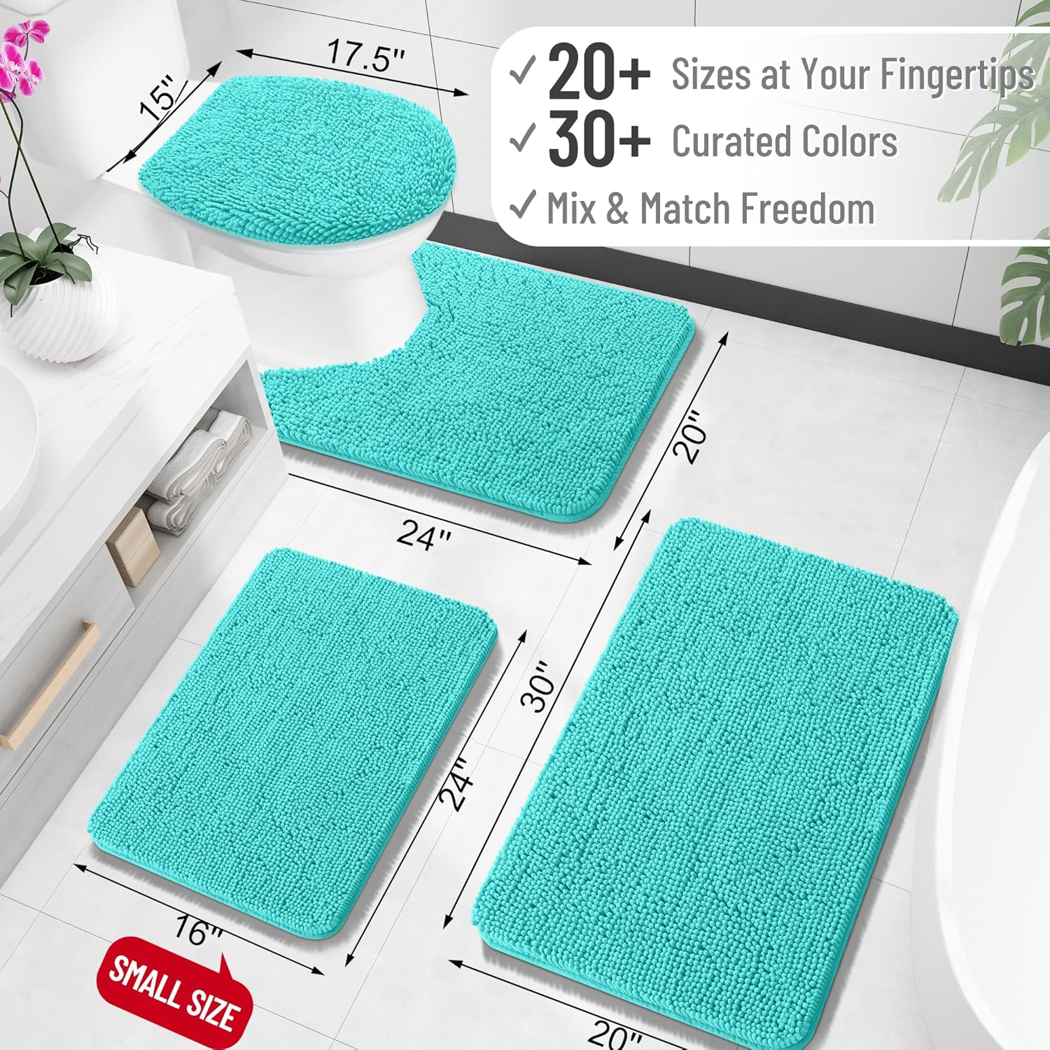 OLANLY U-Shaped Toilet Rug - Extra Soft Chenille Bathroom Mat, Quick-Dry & Non-Slip, 24x20, Teal