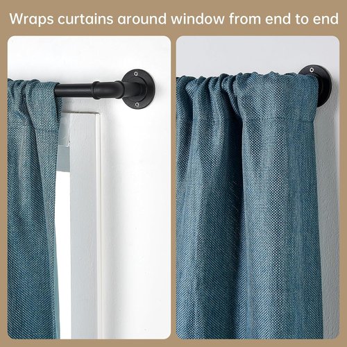 Industrial Curtain Rods - Blackout Wrap Around Design | Adjustable 28 to 48 Inches, 7/8 Inch Diameter