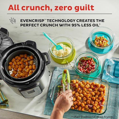 Instant Pot Duo Crisp 11-in-1 Air Fryer & Electric Pressure Cooker - 8QT Black/Stainless Steel, Free Recipe App