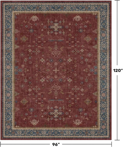 Hazo Haus Oriental Area Rug - Burgundy 8x10 Large Soft Washable Non-Slip Indoor Décor