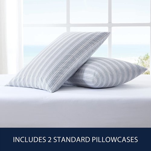 Nautica - Standard Pillowcase Set, Cotton Percale Bedding, Casual Home Decor (Beaux Stripe Blue, 2 Piece)