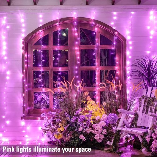 JMEXSUSS 300 LED Curtain Lights - Pink String Lights with Remote for Bedroom & Party Decor | 9.8x9.8ft