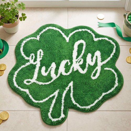 Woaoce St. Patrick's Day Bath Rug Lucky Green Shamrocks, Happy Saint Patricks Doormat Irish Four Leaf Mat Non Slip Rugs for Bathroom Entrance Front Door Indoor Outdoor 24x24 Inches