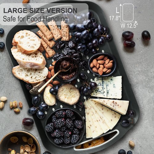 Large Anti-Slip Serving Tray with Handles, Dual Rubber Grippy Lap Food Trays for Eating, Dinning, Breakfast, on Couch/TV, Black & White - Set of 2