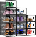 BALEINE Stackable Shoe Storage Boxes - 12 Pack Thickened Clear Plastic Bins with Lids | Large Black