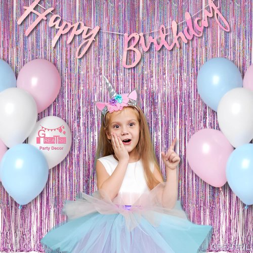 GREATRIL Pink Tinsel Curtain Backdrop - Foil Fringe Streamers for Birthday Girl Party | 2 Packs