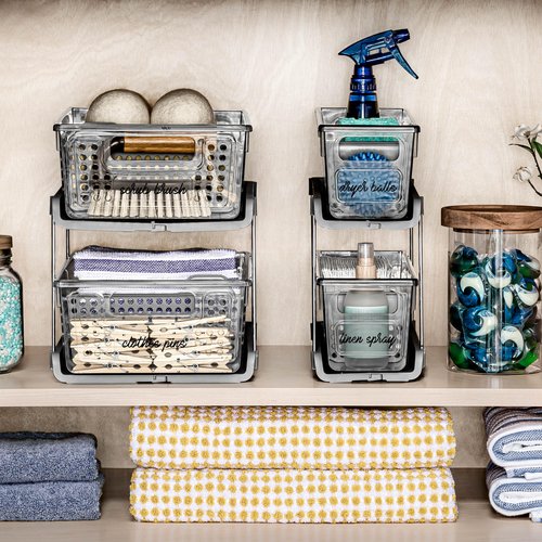 madesmart 2 Tier Organizer, Under Cabinet Storage with Pull Out Sliding Drawers, for Cleaning Supplies, Undersink, Sponges, Bottles & Bath, Adjustable Dividers & Pull Out Baskets, Grey