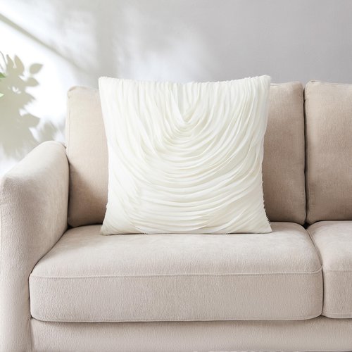Lush Decor x Chuks Collins Veils Decorative Pillow Cover Single 20" W x 20" L Cream - 20x20 Pillow Cover - Ruffle Pillow - Textured Throw Pillows for Bed, Couch or Chair - Luxury Home Decor