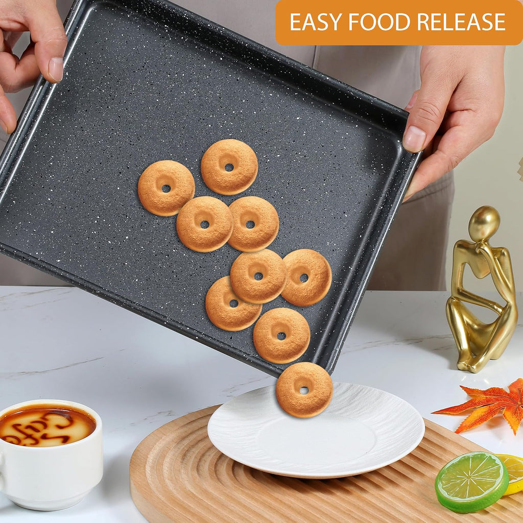 Walooza Nonstick Baking Sheets Set of 2 - Heavy Duty Carbon Steel Cookie Trays | Easy Clean 11x9 Inch