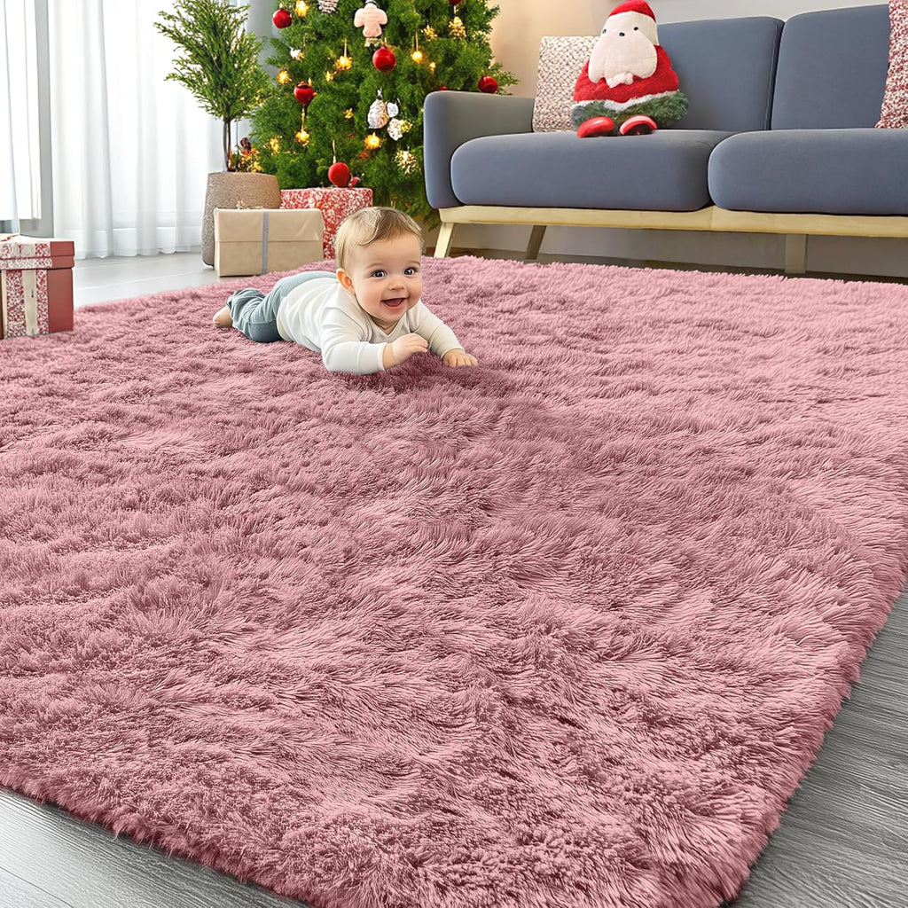 OLANLY Large Area Rug - Soft Fluffy Shaggy Carpet for Living Room & Bedroom | 8x10, Pale Pink