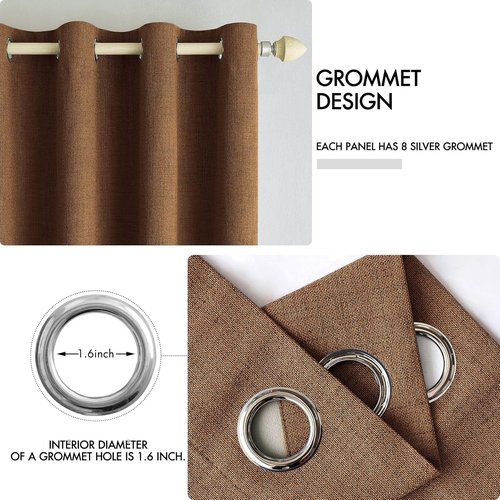 MIULEE 100% Blackout Linen Curtains - Thermal Insulated Brown Grommet Drapes | 52 x 84 Inch (2 Panels)