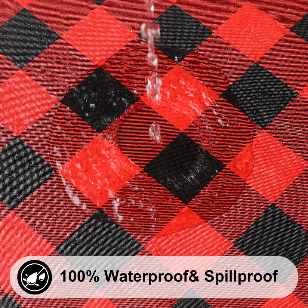 Smiry Round Picnic Tablecloth, Elastic Waterproof Fitted Vinyl Tablecloths for 57"-68" Tables, Flannel Backed Buffalo Plaid Table Cover for Dining, Camping, Outdoor, Black and Red