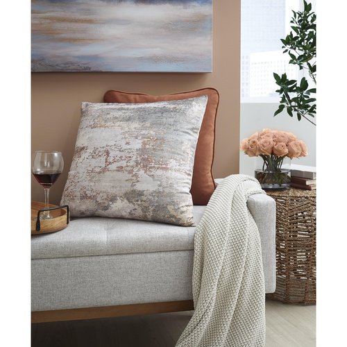 Signature Design by Ashley Edinfielders Casual Machine Washable Abstract Accent Pillow with Zipper Closure, Beige & Light Gray