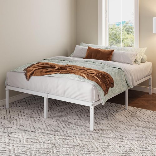 Allewie Queen Bed Frame - 12 Inch Metal Platform Bed with Storage | Easy Assembly, White Finish