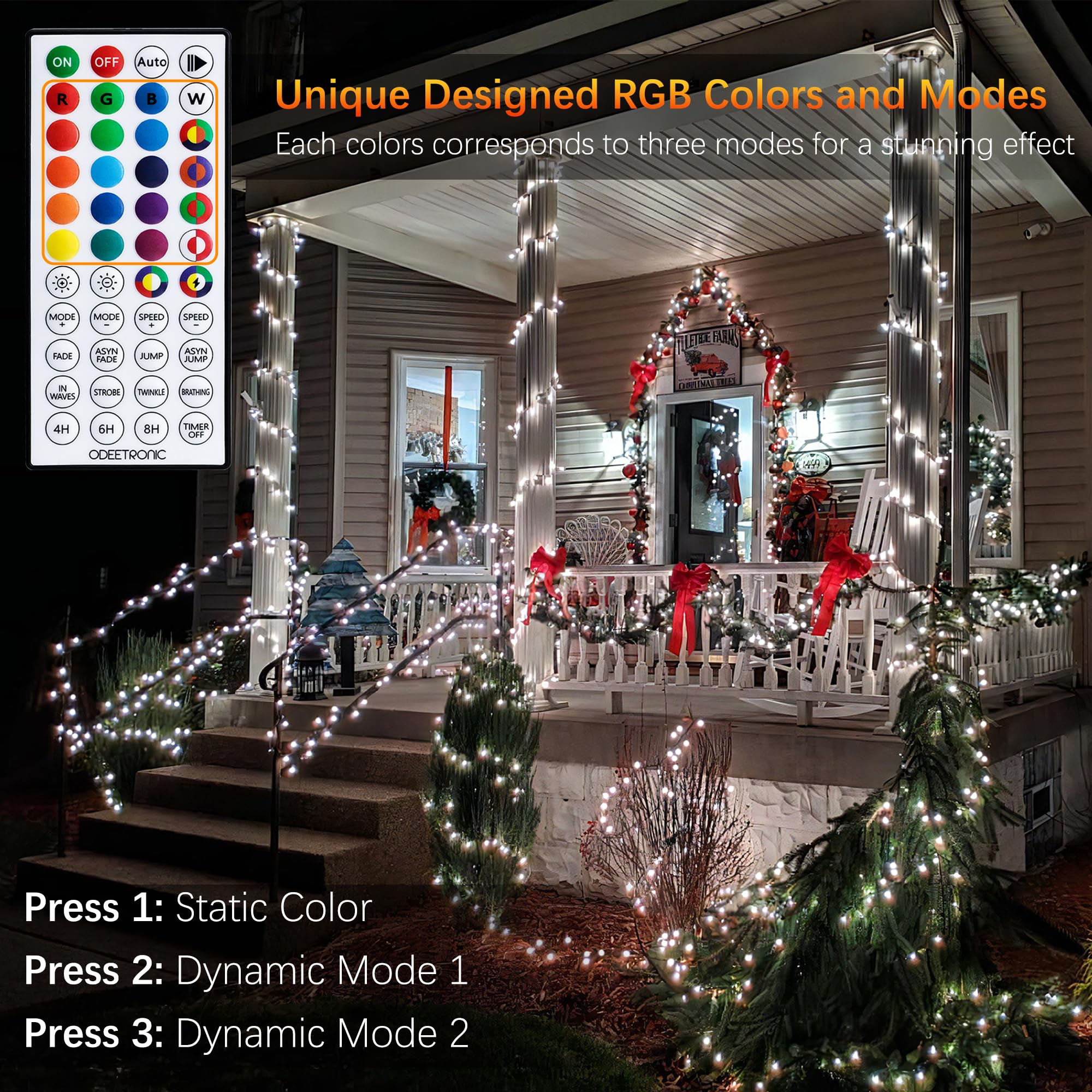 ODEETRONIC Christmas Lights - 98Ft 300 LED Color Changing Christmas Lights, 100+ Mode RGB Berry String Light with Timer, Remote Warm White Fairy Light for Indoor Outdoor Xmas Party Decor, Green Wire