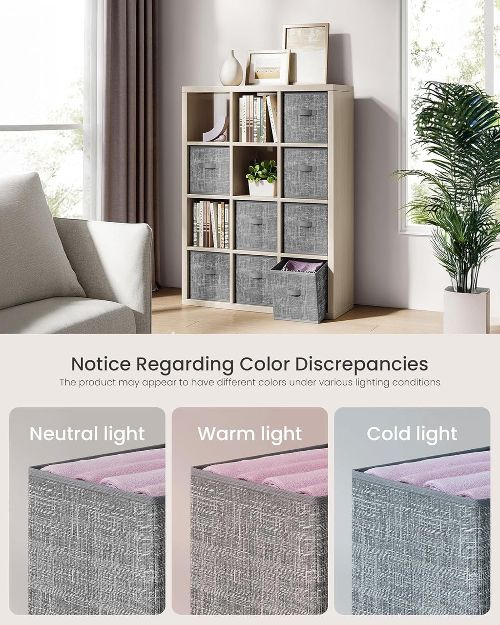 SONGMICS Storage Cubes - Foldable Non-Woven Fabric Bins with Double Handles - Set of 8, Cattail Gray, 10.2 x 10.2 x 11 Inches