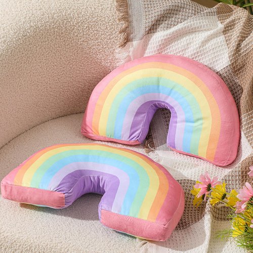 Chunful Rainbow Pillow for Girls Kids 13.8 x 8.7 x 4 Inch Plush Cute Rainbow Throw Pillow Arch Shaped Cushion Stuffed Decoration for Bed Chair Room Home Decor Easter Day(Macaron Colors,2 Pcs)