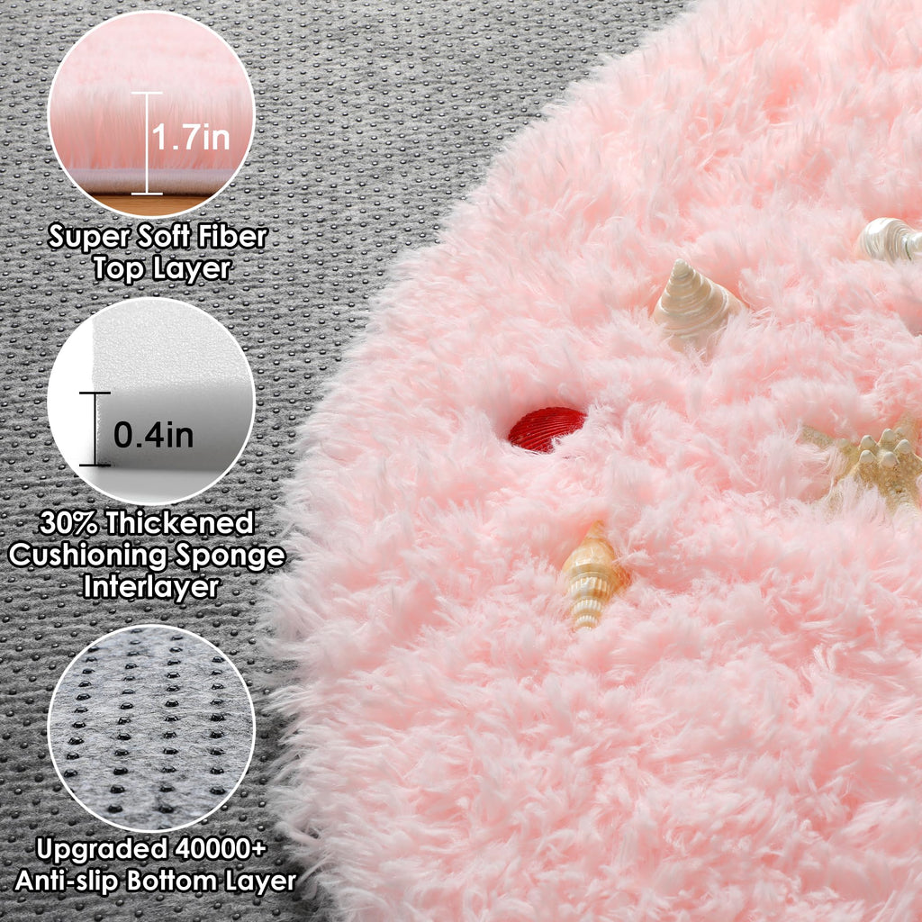 ONASAR Light Pink Fluffy Round Rugs 4ft for Girls Bedroom, Circle Area Rug for Kids Teen, Soft Plush Shaggy Circular Carpet for Nursery Dorm Classroom Playroom Living Room Home Decor Aesthetic