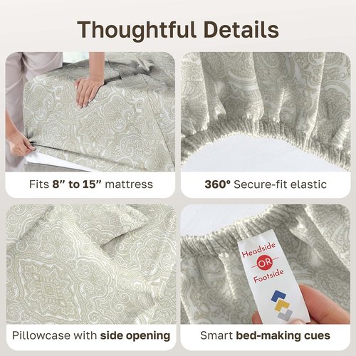 California Design Den Twin Size Cotton Sheets Set - 100% Soft Cotton, 400 Thread Count, Award-Winning Comfort | Paisley Beige
