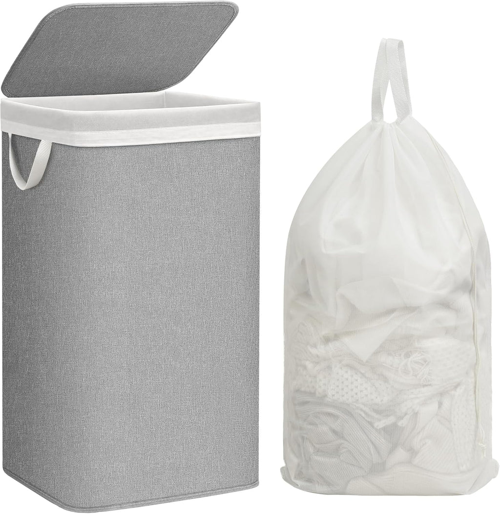 Storage Maniac Metal Frame Laundry Hamper - 90L Tall Basket with Lid & Removable Bag | Gray