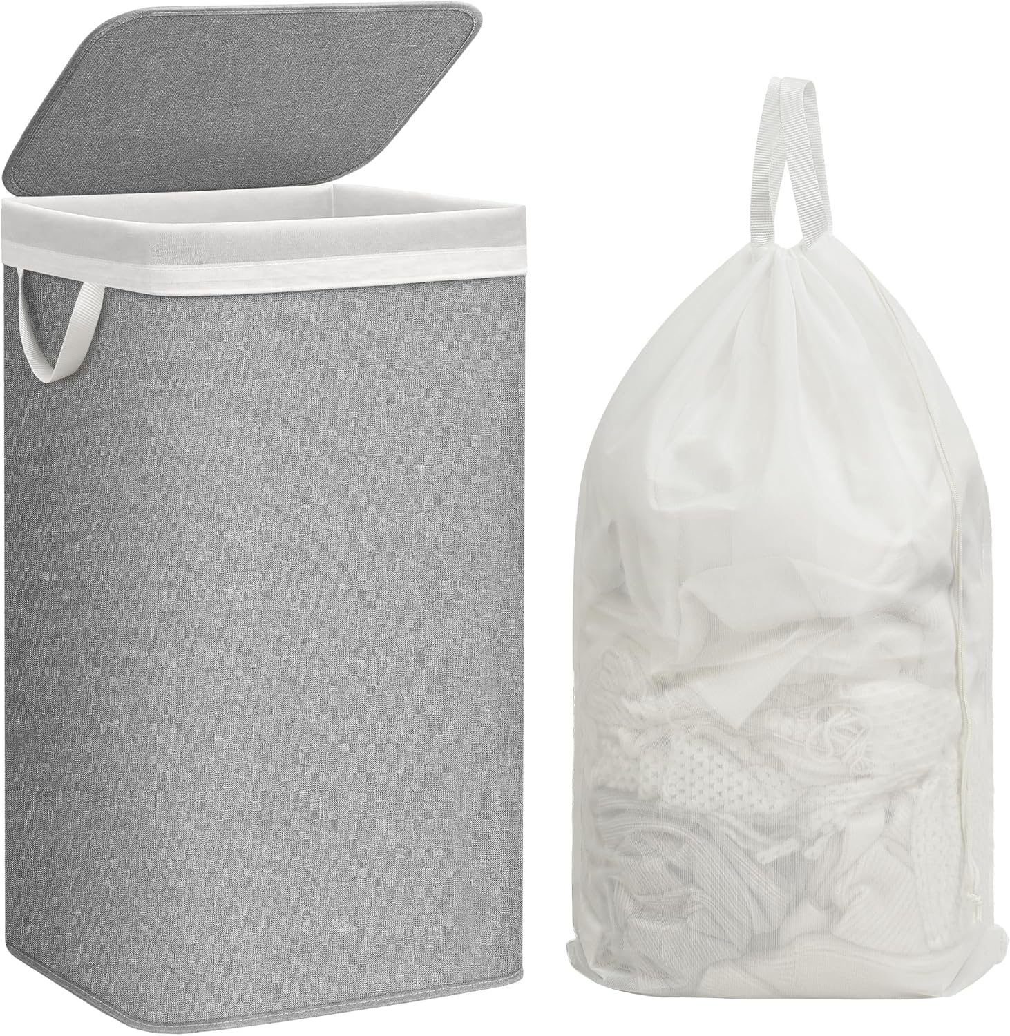 Storage Maniac Metal Frame Laundry Hamper - 90L Tall Basket with Lid & Removable Bag | Gray