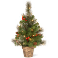 National Tree Company Pre-Lit Artificial Mini Christmas Tree, Green, Crestwood Spruce, White Lights, Decorated with Pine Cones, Berry Clusters, Frosted Branches, Includes Pot Base, 2 Feet