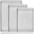 HONGBAKE Nonstick Baking Sheet Pan Set - Heavy Duty Cookie Sheets with Diamond Texture | Silver, Half & Quarter Sizes