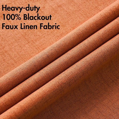 MIULEE Linen Curtains - 100% Blackout Thermal Insulated Drapes | Orange Grommet, 52 x 90 Inch (2 Panels)