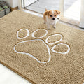 OLANLY Dog Door Mat - Absorbent Non-Slip Mud Mat for Muddy Paws | 48x30 Paw Print Design, Quick Dry Beige