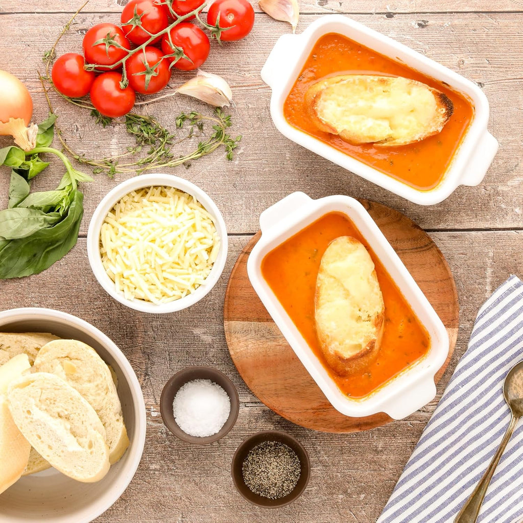 Souper Cubes | Premium Stoneware Baking Dishes - 5" x 3" Mini Ceramic Set of 4 with Silicone Covers - Made in USA