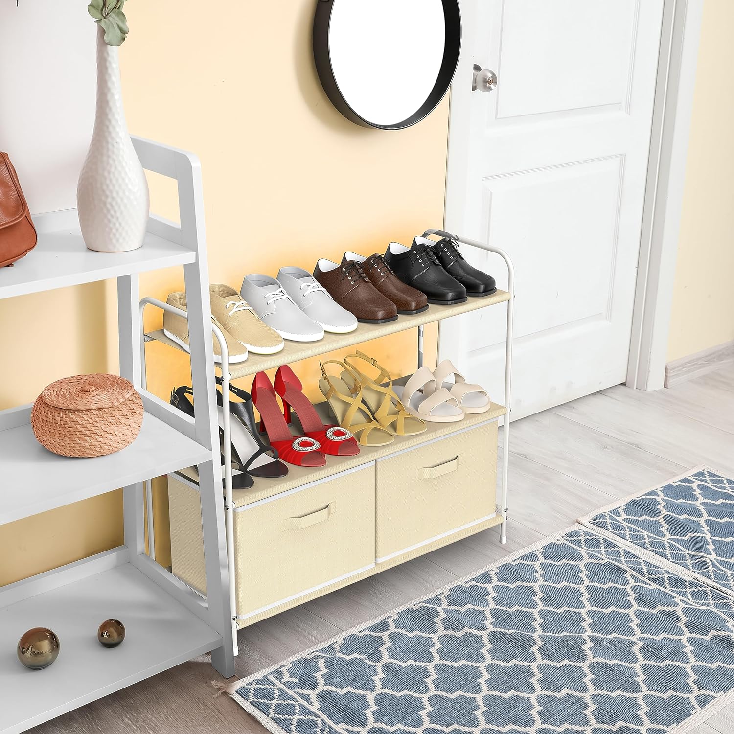 Simple Houseware 3-Tier Closet Storage Organizer - Beige with 2 Convenient Drawers