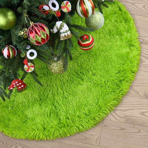 Faux Fur Christmas Tree Skirt,Large Luxury Tree Skirt with Snowflake Sequin, Christmas Decorations Holiday Thick Plush Tree Xmas Ornaments (Green, 36 Inch)