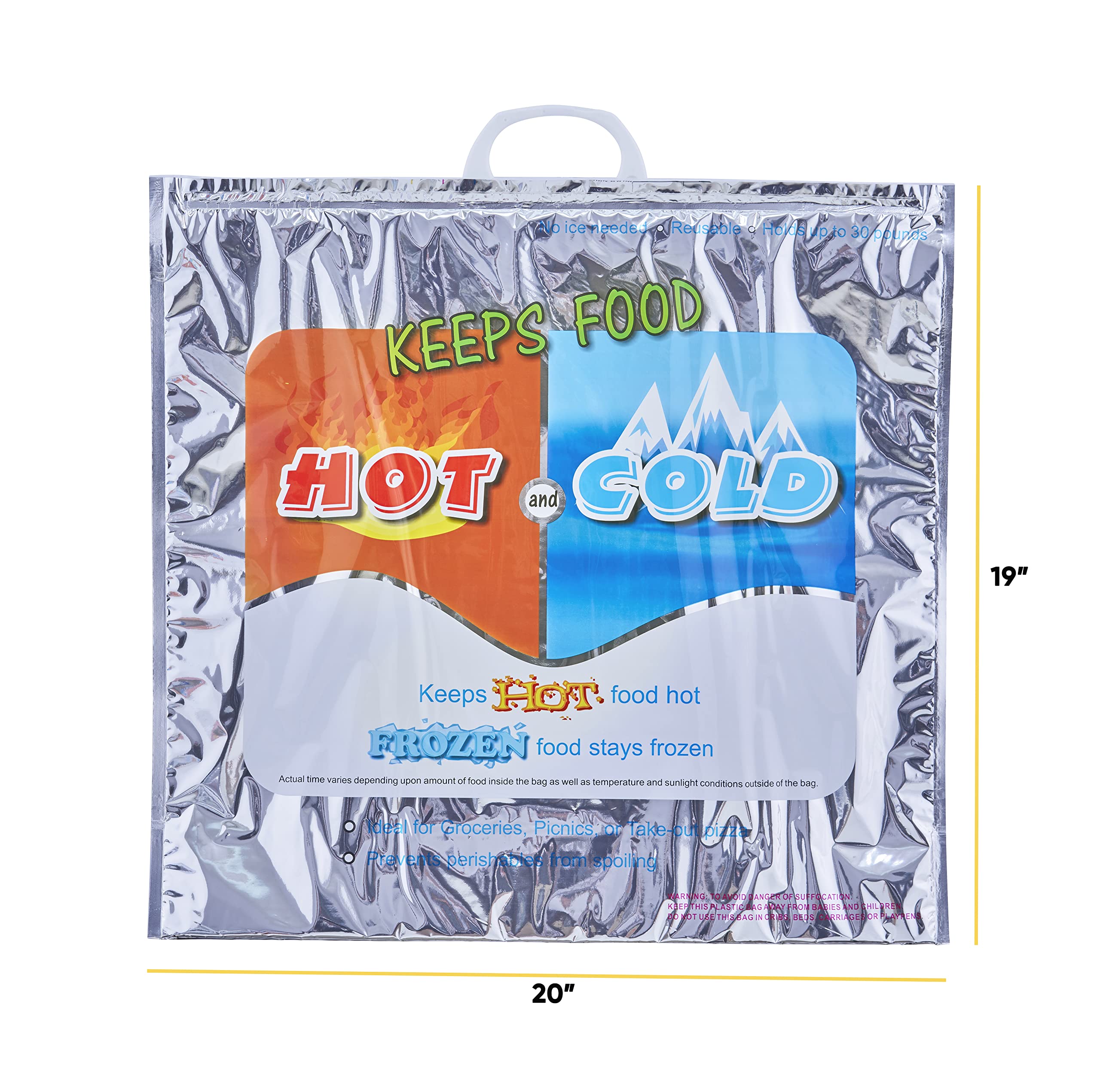 Superio Hot and Cold Insulated Bags for Food Delivery, Grocery Shopping Bags, Food Storage for Hot and Frozen Food for Travel, Disposable Cooler Bag, Reinforced Thermal Lunch Bag (1, 20"x19")