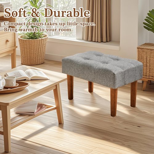 VECELO Small Foot Rest Under Desk Ottoman, Linen Foot Stool with Legs, Rectangle Footrest Leg Rest for Sofa, Relieve Stress, Better Posture, Ottoman Rest Stools for Living Room Entryway, Gray