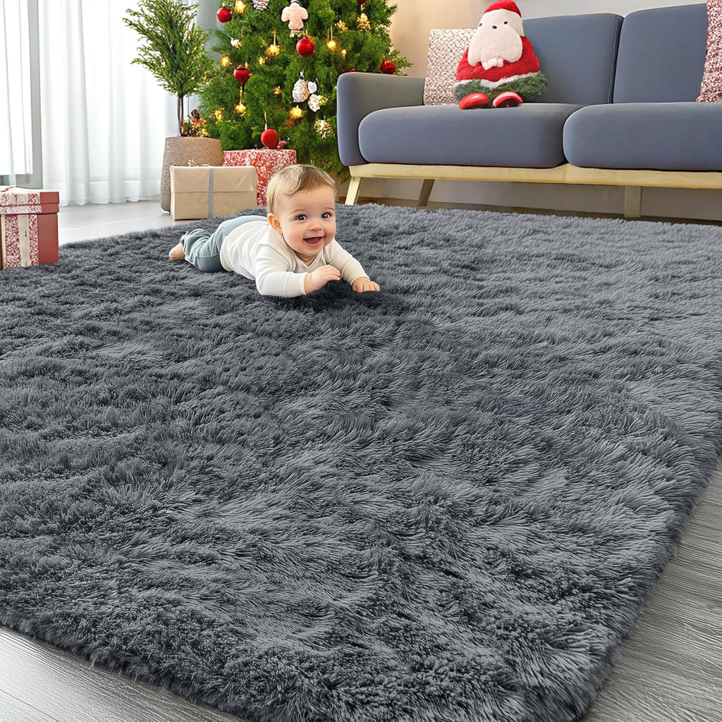 OLANLY Large Area Rug - Soft Fluffy Shaggy Carpet for Living Room & Bedroom | Machine Washable, Grey