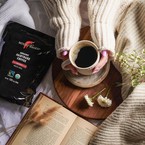 Mount Hagen 7.05oz Organic Freeze Dried Instant Caffeinated + Decaffeinated Coffee Resealable Pouch Bags - 2 Pack | Eco-friendly, Fair-Trade Coffee, Medium Roast Arabica Beans [2x7.05oz]