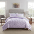 Serta Simply Clean Skyler Soft 5 Piece Geometric Bed in A Bag Complete Bedding Comforter Set with Sheets and Pillow Case for All Season, Twin/Twin XL, Lavender
