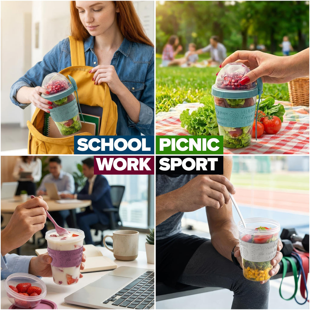 SECEL 4 Pcs Yogurt Parfait Cups Breakfast On The Go Reusable Plastic Containers With Lids And Spoons Take And Go Yogurt Cup With Topping Cereal Or Oatmeal Leak-proof Colorful Bowls