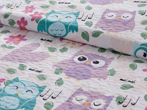 Kids Zone Collection Bedspread Set wls Pink Purple Aqua Blue Singing Owl Music Notes Hearts Flower Leaves for Girls/Teens Multi-Color New # Owl (Full/Queen)