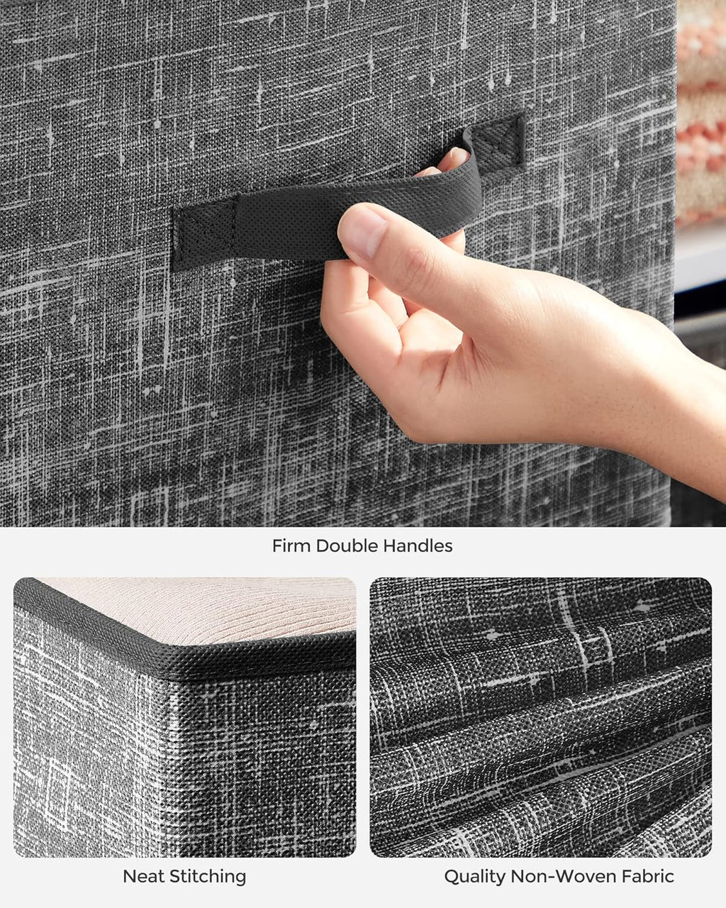 SONGMICS Storage Cubes - 11.8-Inch Foldable Non-Woven Fabric Bins with Double Handles - Set of 6, Classic Black