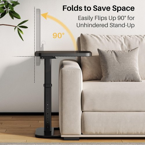 Branwick Adjustable Height TV Tray Table with Bumper Rounded Corner Design & Flip-top Side Table for Bedroom, Living Room, Bathroom and Study, End Table for Eating, Dinner or Laptop, Black