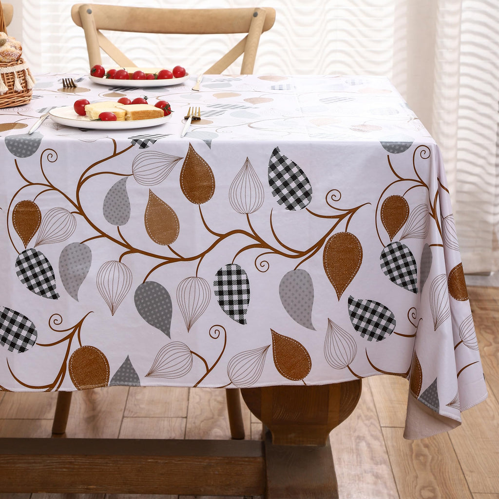 HRNJJYP Heavy Duty Vinyl Tablecloth with Flannel Backing Waterproof Oil-Proof Plastic Table Cloth Stain-Resistant Wipeable Rectangle or Square Table Cover for Dining, Camping (Leaves, 52X70 Inch)