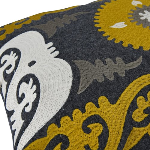 Creative Co-Op Wool Blend Embroidered Lumbar Pillow, Multicolored