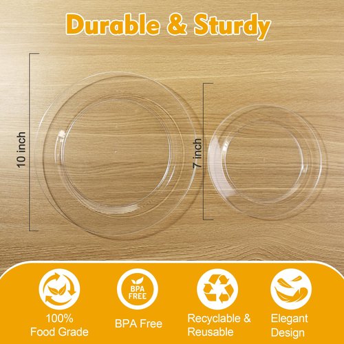 ROCOHANTI 200 PCS Clear Plastic Plates, Plastic Disposable Plates Include 100 Dinner Plate and 100 Dessert Plate Perfect for Holiday, Birthday, Wedding & Party