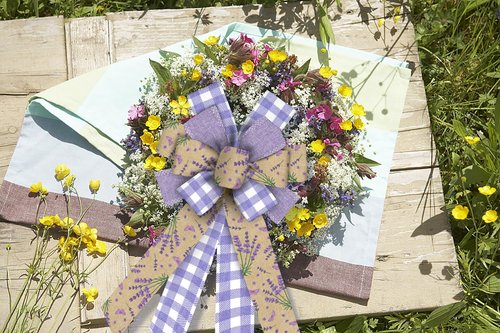 Glodecart Large Purple Lavender Burlap Plaid Flower Wreath Bow for Front Door, Wall, Party Decor, Spring Summer Decoration Supplies Ornament